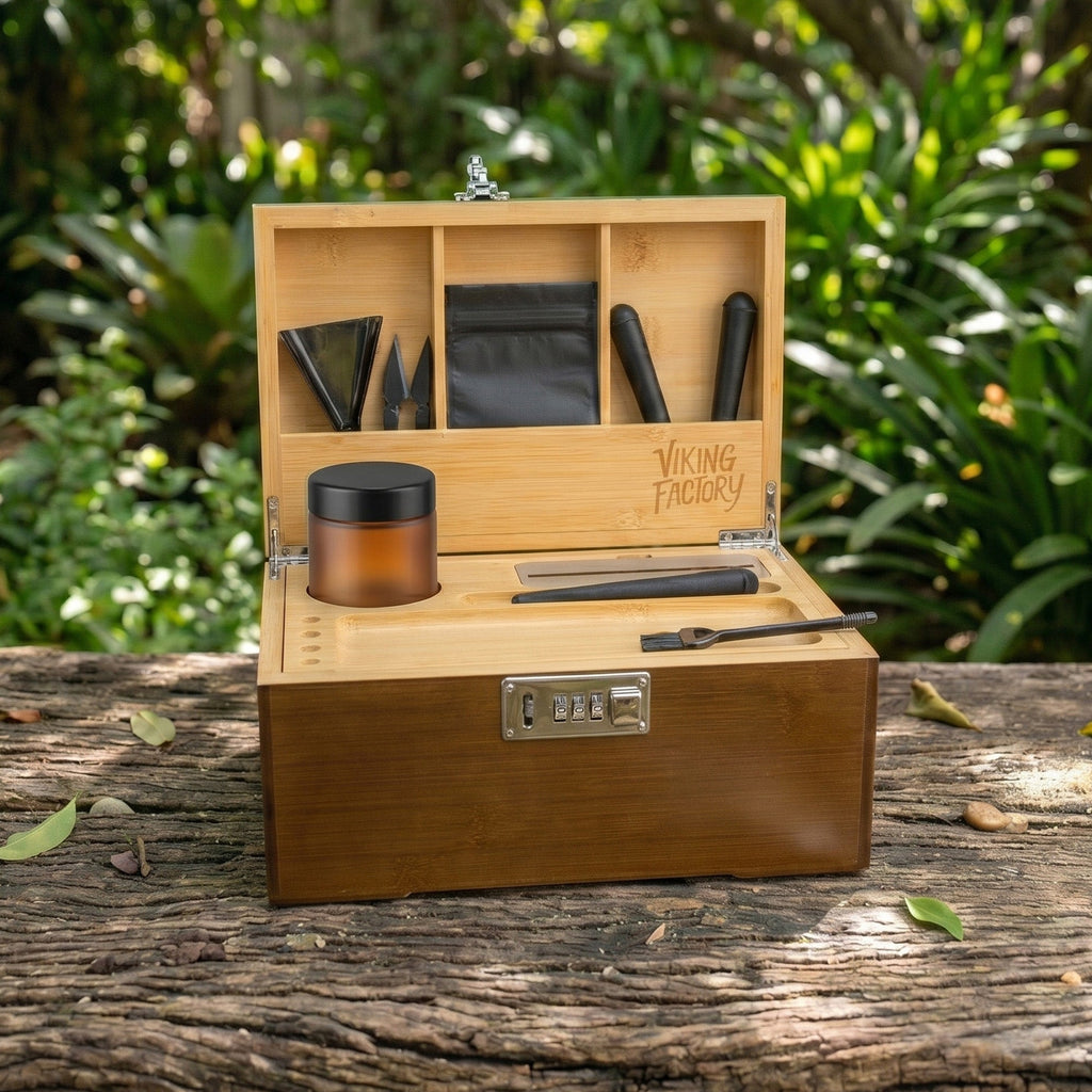 Walnut Brown Bamboo Stash Box Gift Set