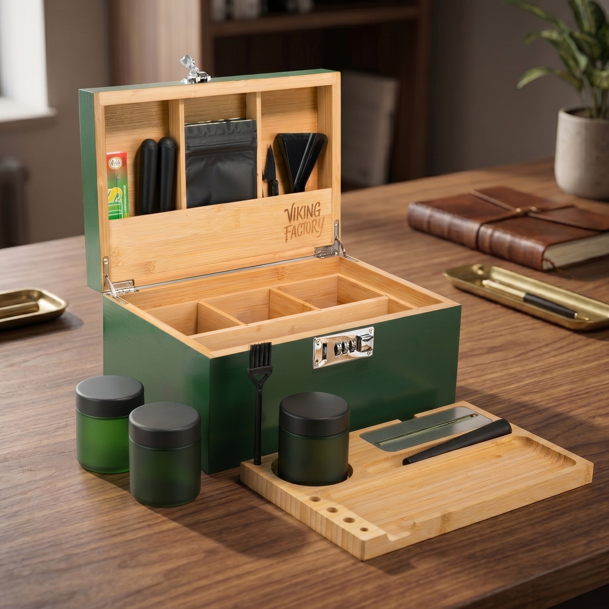 Forest Green Bamboo Stash Box Gift Set